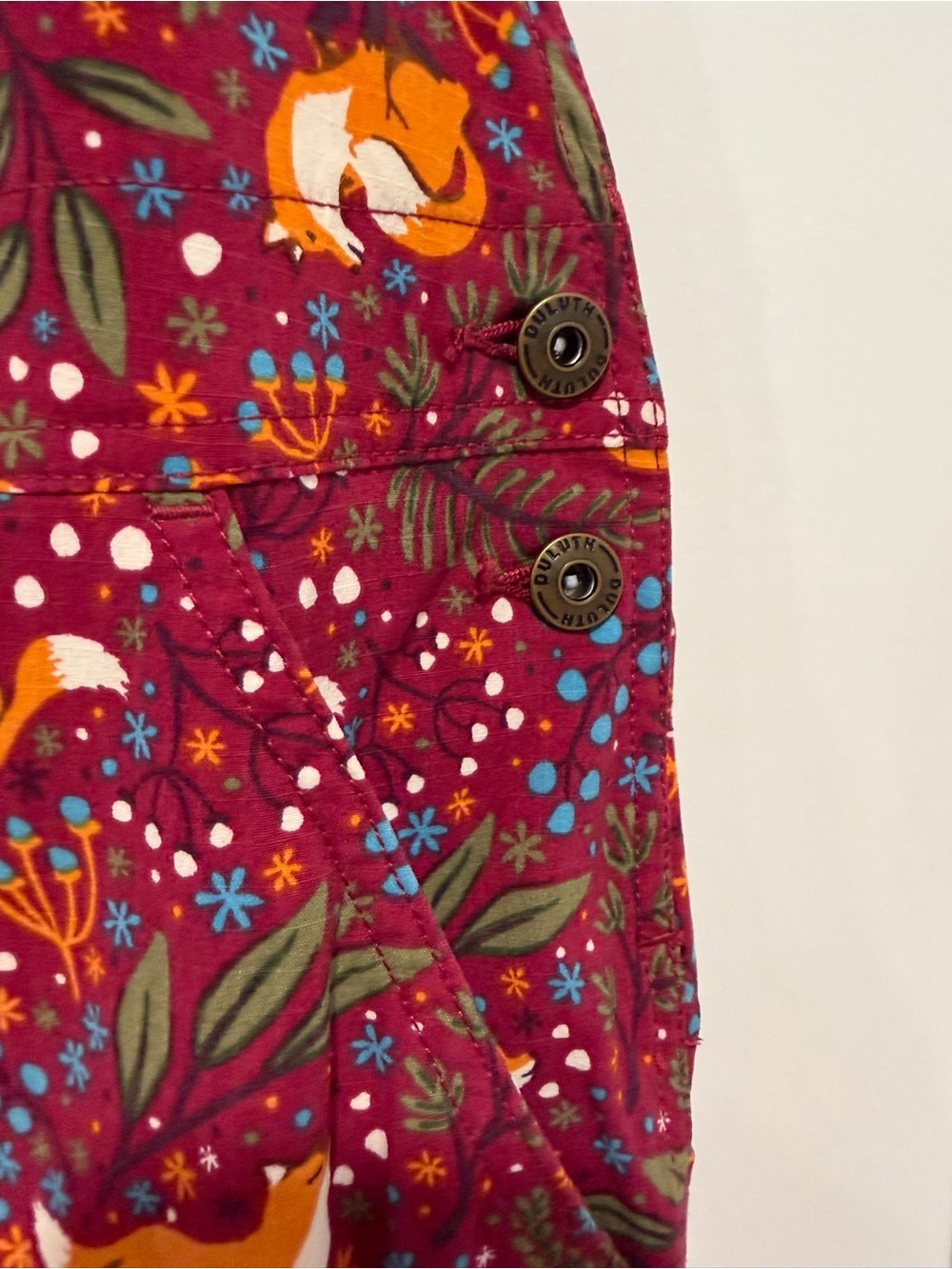 Duluth Trading Co Maroon Fox Print Overalls - Picture 6 of 9